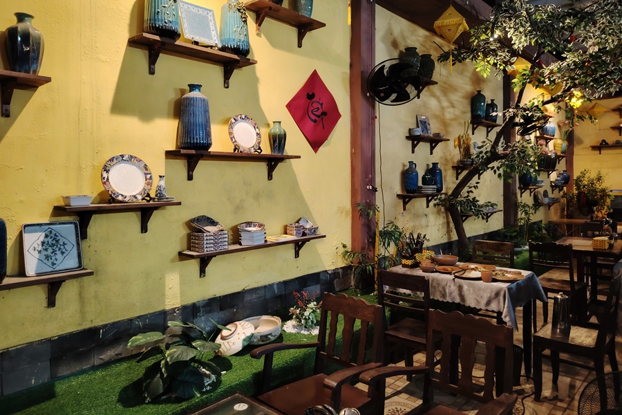 Warm space of Sala Vegetarian Restaurant in Hue City