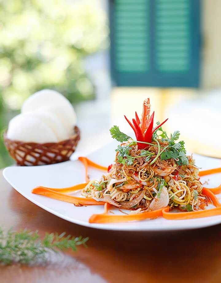 Banana flower salad on a plate